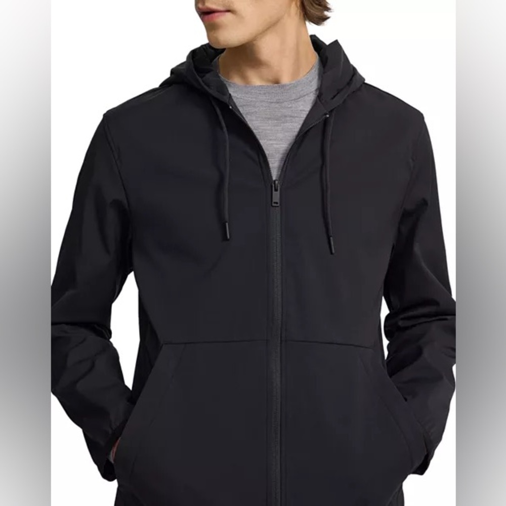 Theory  jamison neoteric zip front hooded jacket - black size large